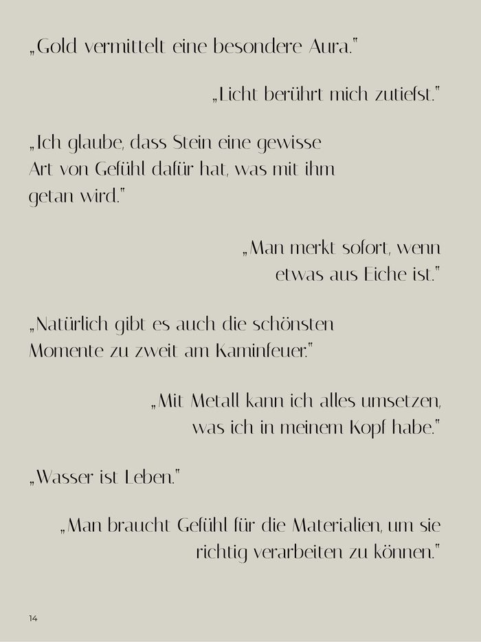 Doppelseite mit Zitaten aus „Meisterwerke der Sinne“