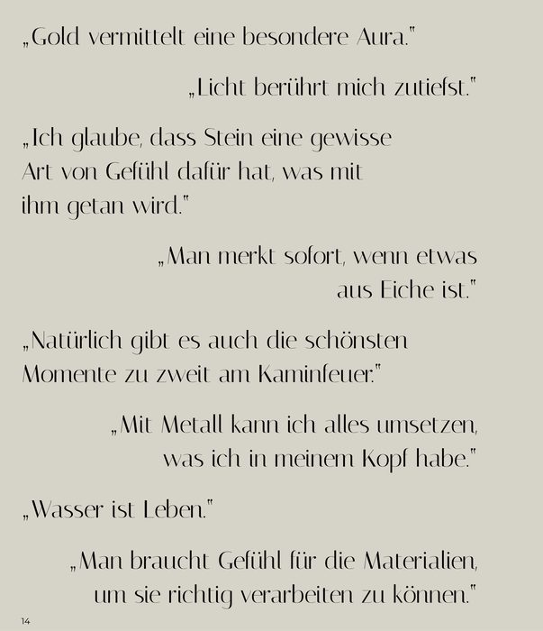 Seite mit Zitaten aus „Meisterwerke der Sinne“